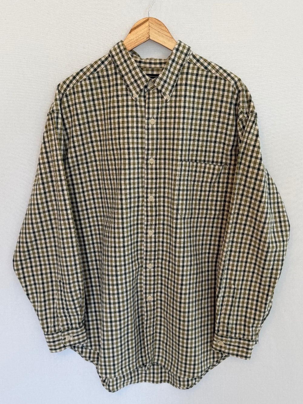 ABERCROMBIE & FITCH Mens Large Green Tan Plaid Check Y2K Button Down Shirt
